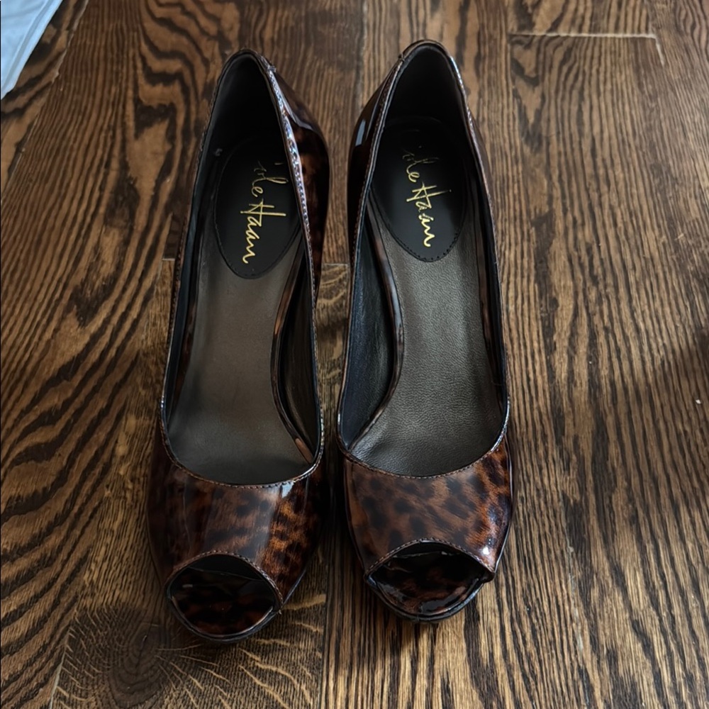 Cole Haan Brown Peep Toe Heels.  EUC